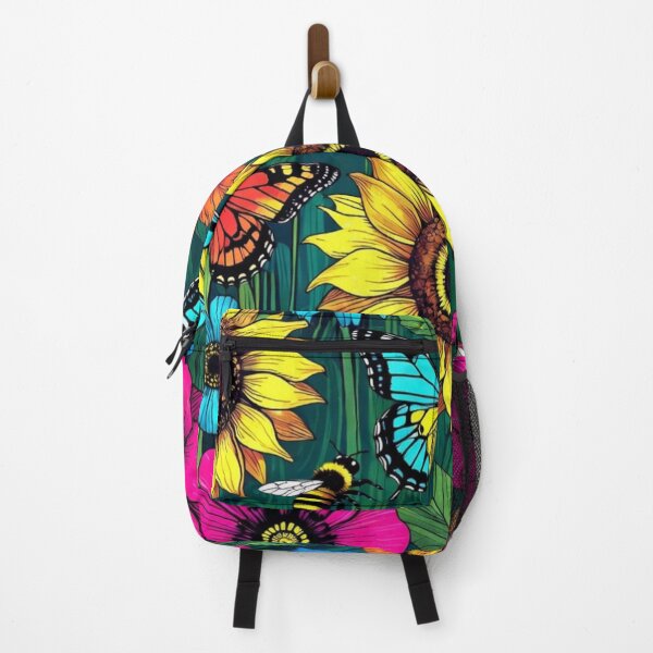 Item preview, Vibrant Neon Wildflower Meadow Pattern with Sunflowers and Butterflies designed and sold by Nexus Space.