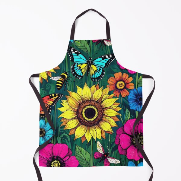 Item preview, Vibrant Neon Wildflower Meadow Pattern with Sunflowers and Butterflies designed and sold by Nexus Space.