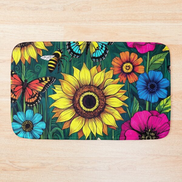 Item preview, Vibrant Neon Wildflower Meadow Pattern with Sunflowers and Butterflies designed and sold by Nexus Space.