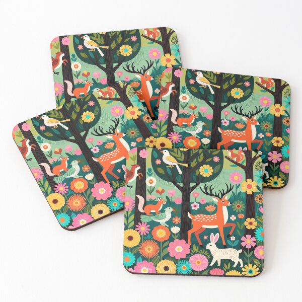 Item preview, Whimsical Folk Art Forest Meadow Deer and Bunny Pastel Escape designed and sold by Nexus Space.