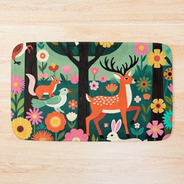 Item preview, Whimsical Folk Art Forest Meadow Deer and Bunny Pastel Escape designed and sold by Nexus Space.