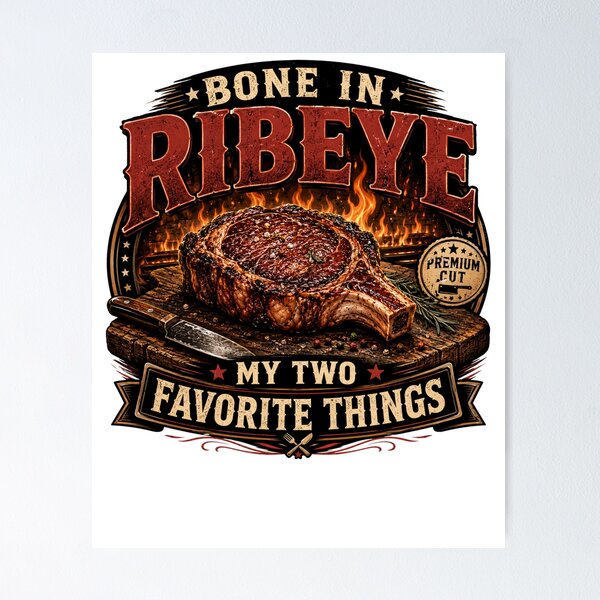 Item preview, Bone In Ribeye My Two Favorite Things Vintage BBQ Shirt designed and sold by Masloshop.