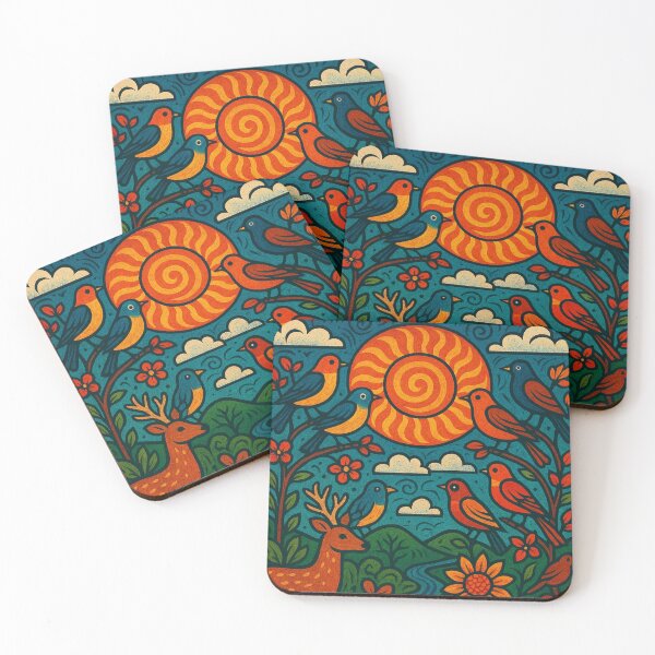 Item preview, Folk Art Forest Meadow - Rustic Linocut Nature Illustration designed and sold by Nexus Space.