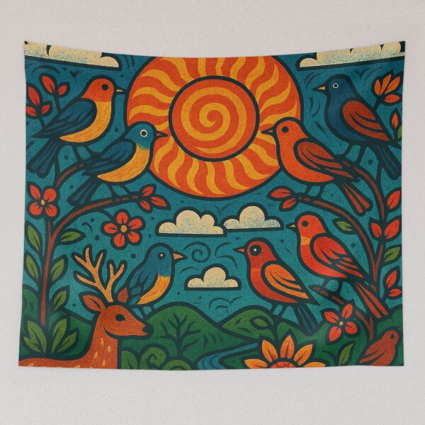 Item preview, Folk Art Forest Meadow - Rustic Linocut Nature Illustration designed and sold by Nexus Space.