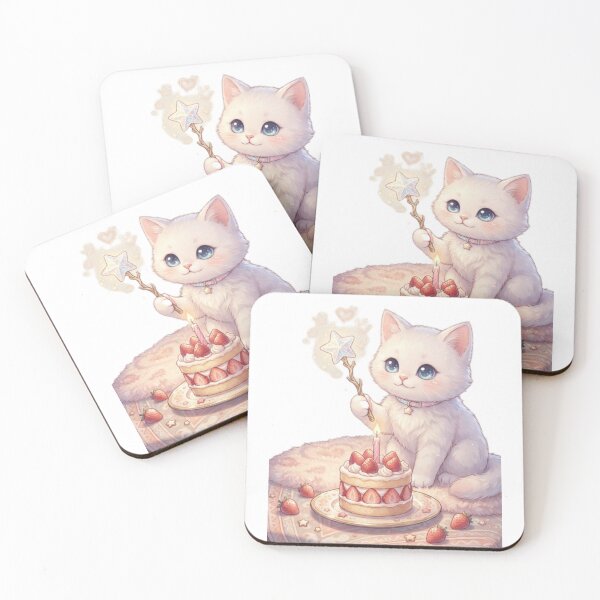 Item preview, Cute Magic Cat with Birthday Cake - Kawaii Kitten Sticker designed and sold by Fatomfatom.