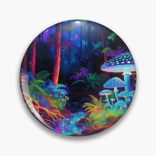 Item preview, Bioluminescent Mushroom Forest - Neon Abstract Landscape Art designed and sold by Nexus Space.