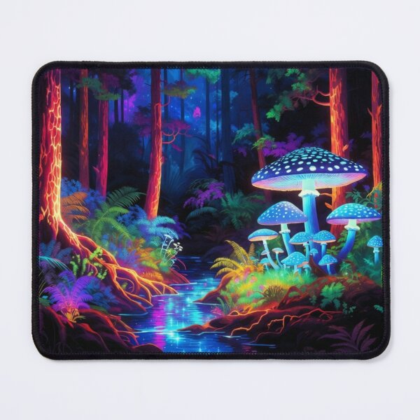 Item preview, Bioluminescent Mushroom Forest - Neon Abstract Landscape Art designed and sold by Nexus Space.
