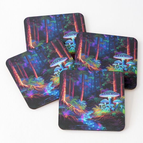 Item preview, Bioluminescent Mushroom Forest - Neon Abstract Landscape Art designed and sold by Nexus Space.