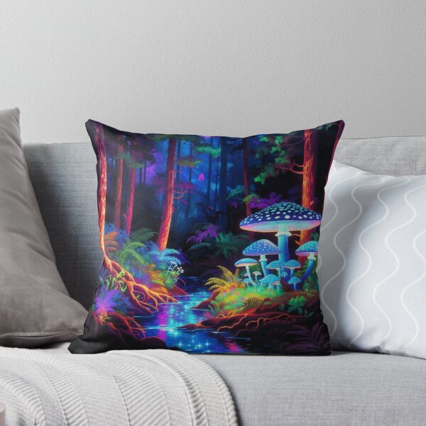 Item preview, Bioluminescent Mushroom Forest - Neon Abstract Landscape Art designed and sold by Nexus Space.