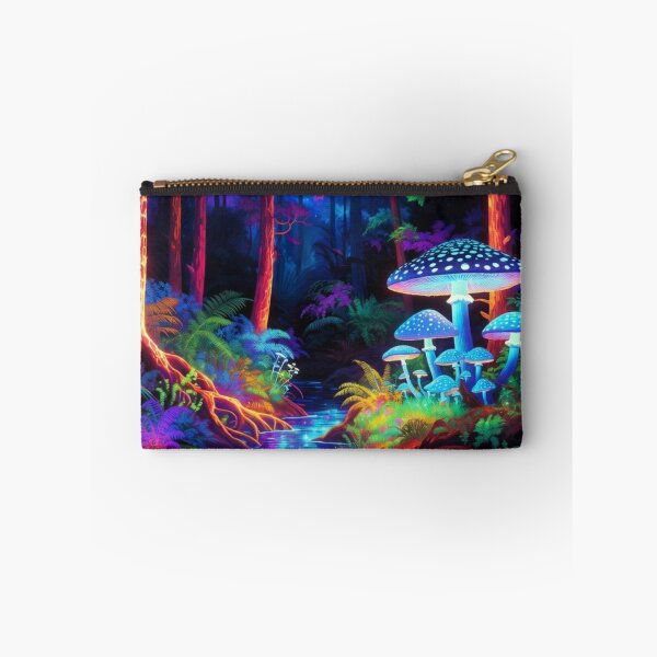 Item preview, Bioluminescent Mushroom Forest - Neon Abstract Landscape Art designed and sold by Nexus Space.