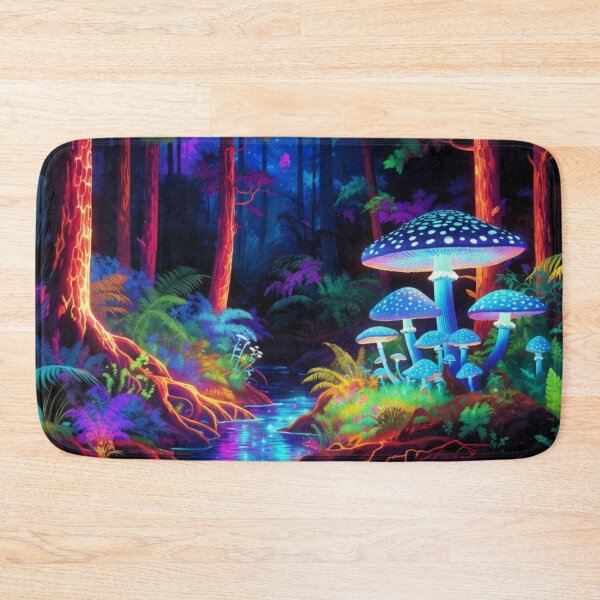 Item preview, Bioluminescent Mushroom Forest - Neon Abstract Landscape Art designed and sold by Nexus Space.