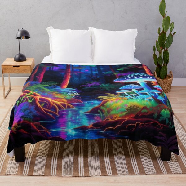Item preview, Bioluminescent Mushroom Forest - Neon Abstract Landscape Art designed and sold by Nexus Space.