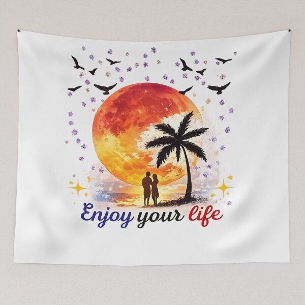 Item preview, Sunset Paradise Couple Silhouette | Enjoy Life Tropical Beach Aesthetic designed and sold by CreativeNest Prints.