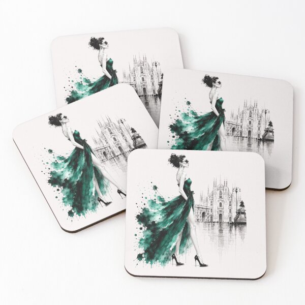 Item preview, Elegant fashion woman in Milan – Luxury Fashion Watercolor Art. Emerald. designed and sold by NewtBoo.