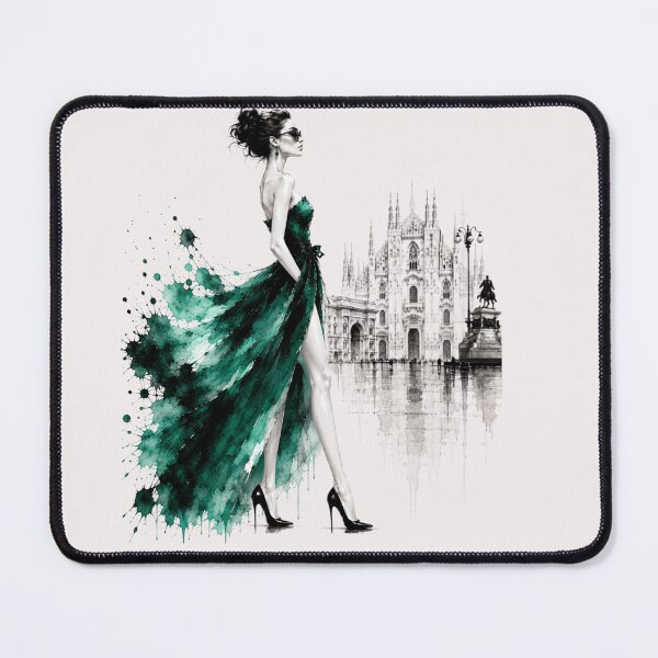 Item preview, Elegant fashion woman in Milan – Luxury Fashion Watercolor Art. Emerald. designed and sold by NewtBoo.