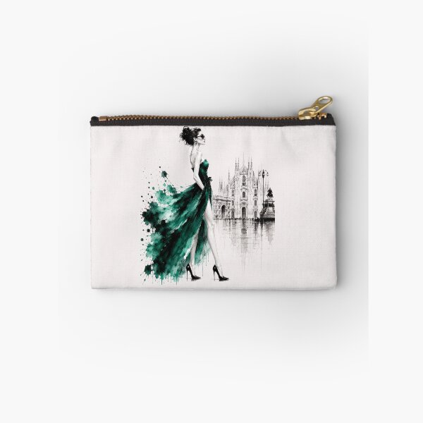 Item preview, Elegant fashion woman in Milan – Luxury Fashion Watercolor Art. Emerald. designed and sold by NewtBoo.