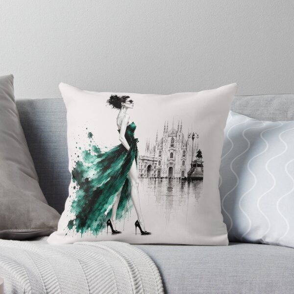 Item preview, Elegant fashion woman in Milan – Luxury Fashion Watercolor Art. Emerald. designed and sold by NewtBoo.