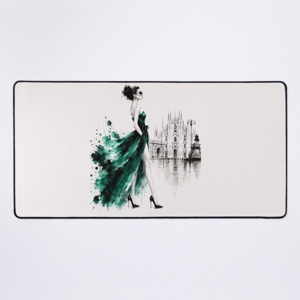 Item preview, Elegant fashion woman in Milan – Luxury Fashion Watercolor Art. Emerald. designed and sold by NewtBoo.