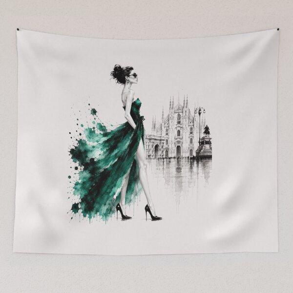 Item preview, Elegant fashion woman in Milan – Luxury Fashion Watercolor Art. Emerald. designed and sold by NewtBoo.