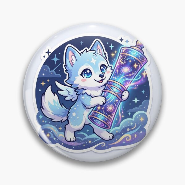 Item preview, Chibi Cosmic Wolf Pup Magical Scroll Anime Sticker Illustration designed and sold by uegi.