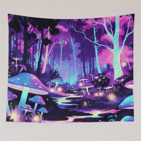 Item preview, Neon Magic Mushroom Forest - Pastel Synthwave Landscape designed and sold by Nexus Space.