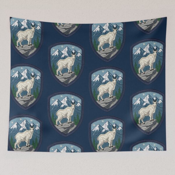 Item preview, Embroidered Mountain Goat Patch – Alpine Wildlife Mountain Adventure Nature Art designed and sold by PatsiRose.