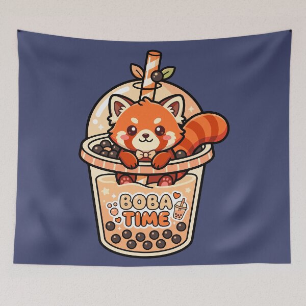 Item preview, Kawaii Red Panda Sipping Boba Tea Cup designed and sold by AbderraimArt.