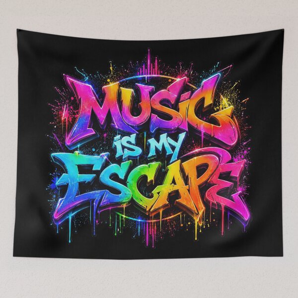 Item preview, Music Is My Escape – Neon Graffiti Quote designed and sold by RH Design Lab.
