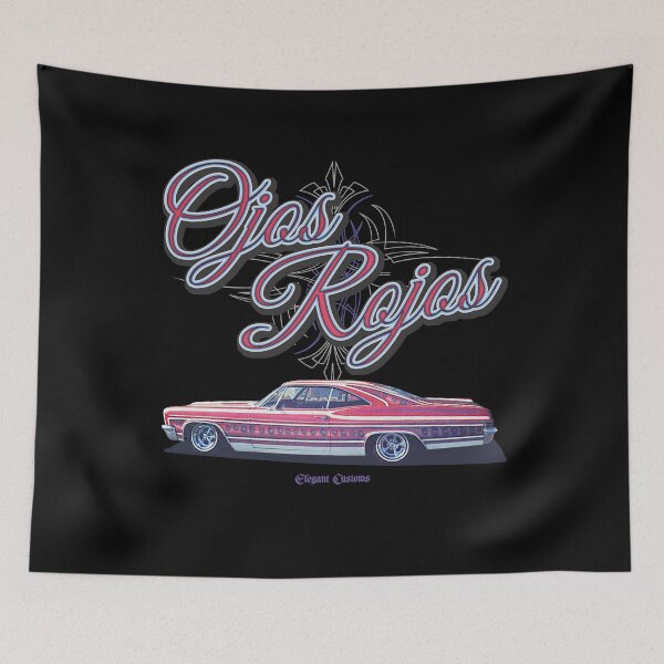 Aperçu de l'œuvre Lowrider Ojos Rojos de 1966 avec texte, Kustom, Hot Rod, Muscle Car créée et vendue par Elegant Customs.