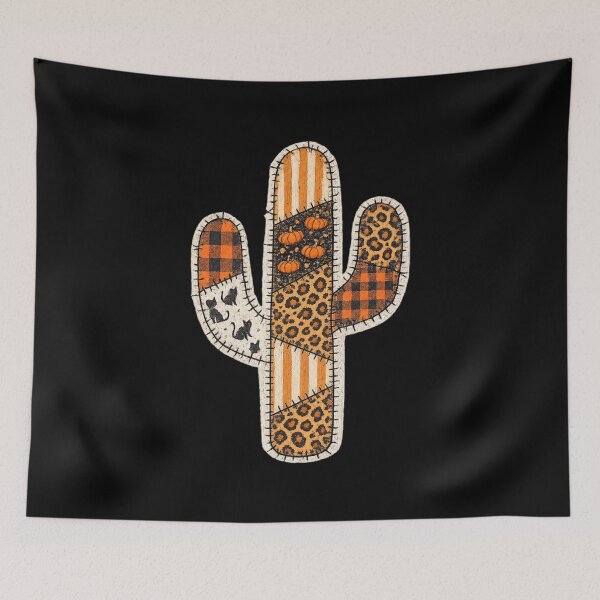 Item preview, Halloween Patchwork Cactus - Spooky Southwest Quilt Art designed and sold by SpookyShadesLab.