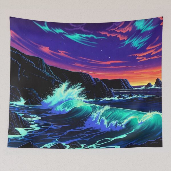 Item preview, Neon Synthwave Ocean Wave - Retro Abstract Seascape Art designed and sold by Nexus Space.