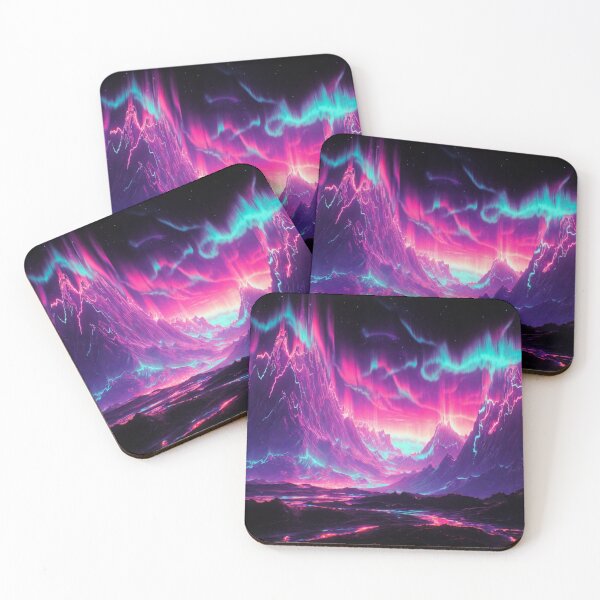 Item preview, Neon Northern Lights Mountain - Cosmic Synthwave Landscape designed and sold by Nexus Space.