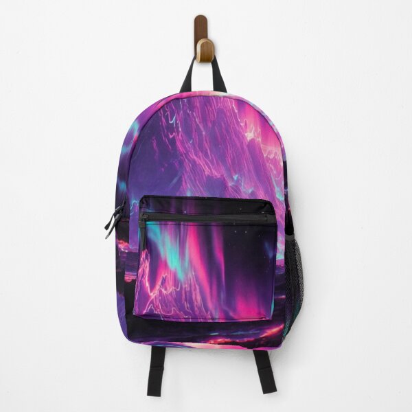 Item preview, Neon Northern Lights Mountain - Cosmic Synthwave Landscape designed and sold by Nexus Space.