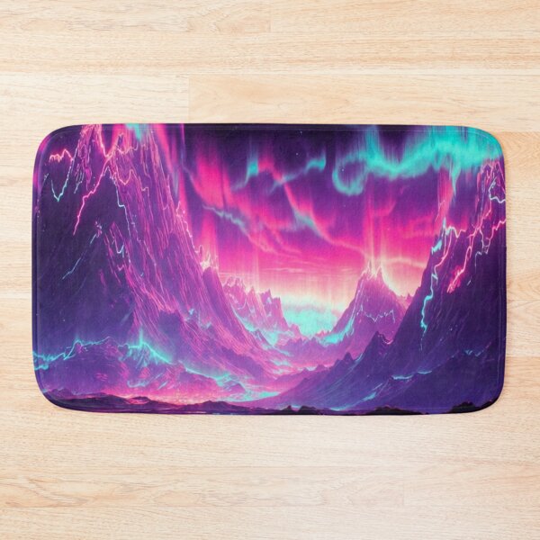 Item preview, Neon Northern Lights Mountain - Cosmic Synthwave Landscape designed and sold by Nexus Space.