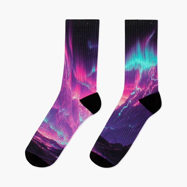 Item preview, Neon Northern Lights Mountain - Cosmic Synthwave Landscape designed and sold by Nexus Space.