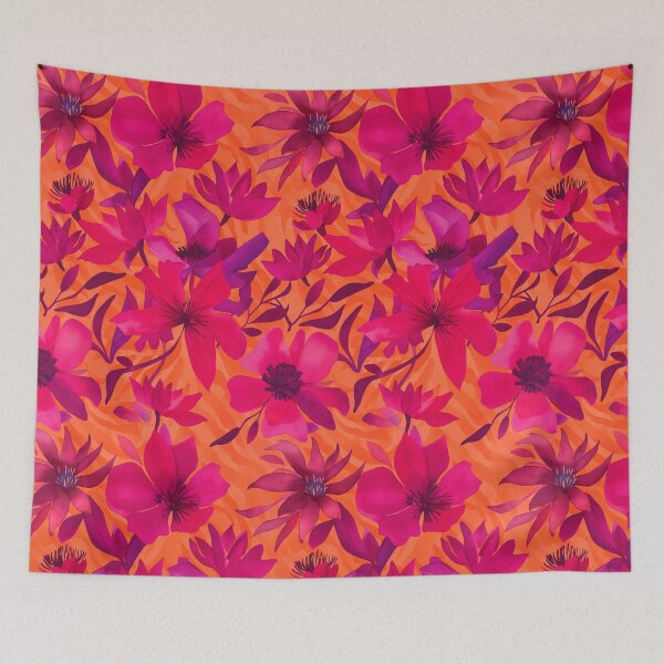 Item preview, Bold Tropical Blooms Jungle Reverie Pink Orange designed and sold by artsandsoul.