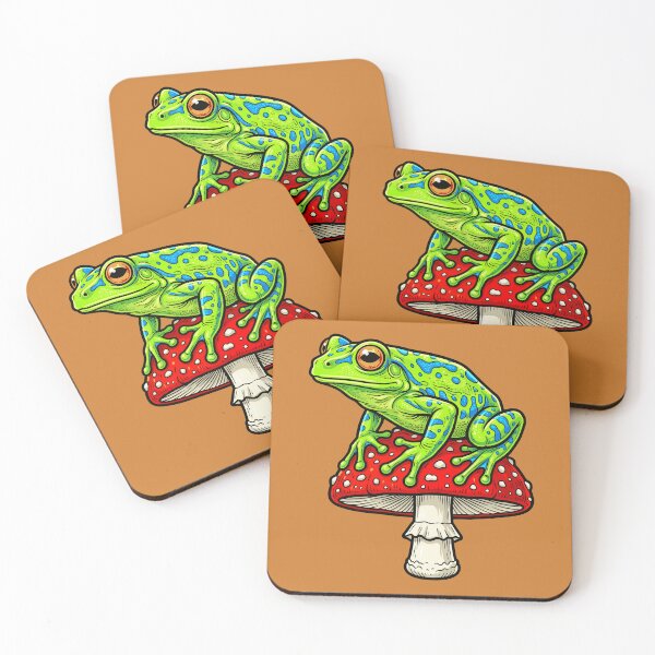 Item preview, Blue Spotted Tree Frog on Red Toadstool designed and sold by AbderraimArt.