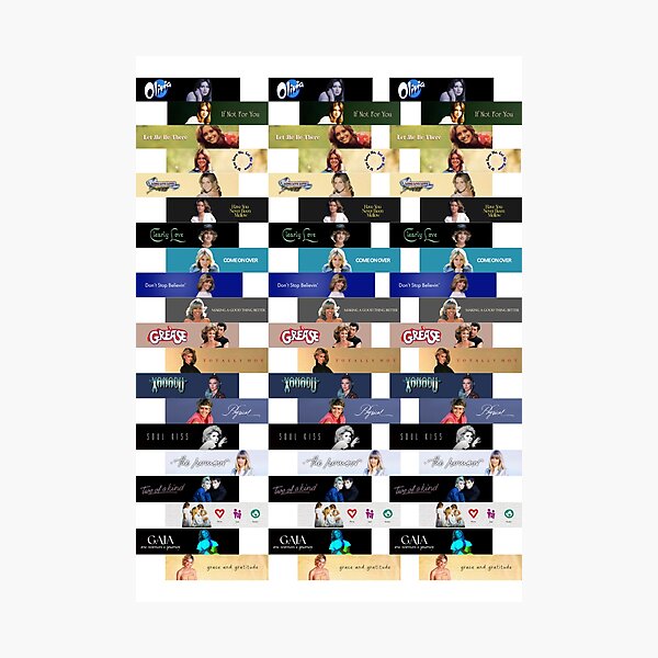 Aperçu de l'œuvre Étiquettes des albums d'Olivia Newton-John : Musique des années 1970 et 1980 créée et vendue par popretrodisco.