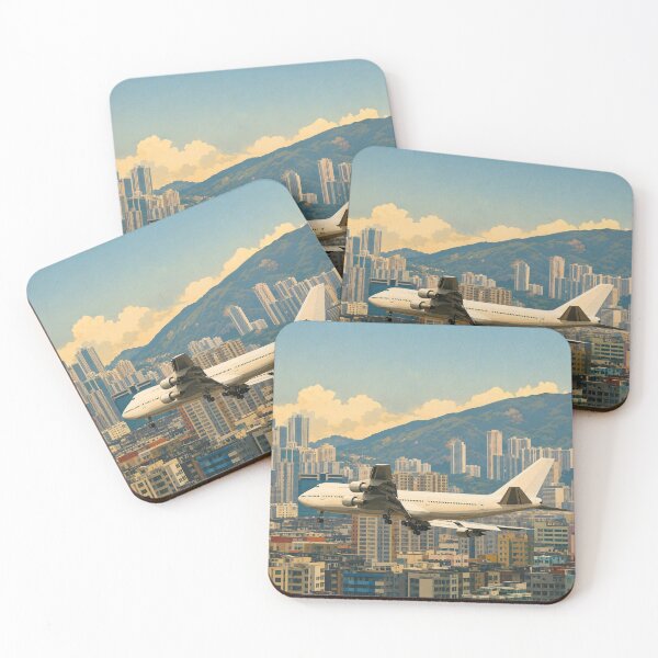 Item preview, Wide-Body Four-Engine Passenger Airplane Flying Over Modern City Skyline Illustration designed and sold by EMaviation_.