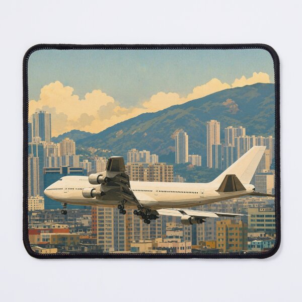 Item preview, Wide-Body Four-Engine Passenger Airplane Flying Over Modern City Skyline Illustration designed and sold by EMairplanes.