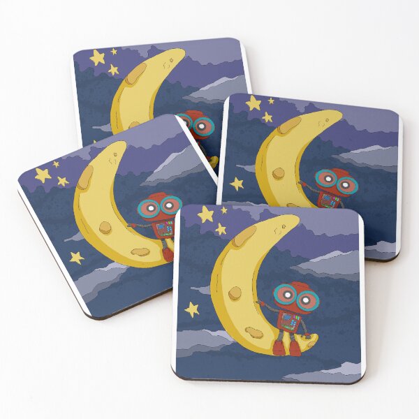 Item preview, Cute Robot on the Moon – Whimsical Space Adventure Illustration designed and sold by Bob Verso Studio.