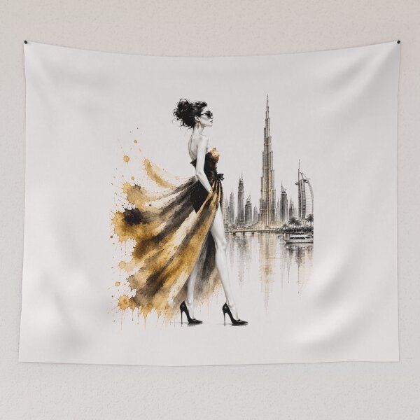 Item preview, Elegant fashion woman in Dubai – Luxury Fashion Watercolor Art. Gold. designed and sold by NewtBoo.