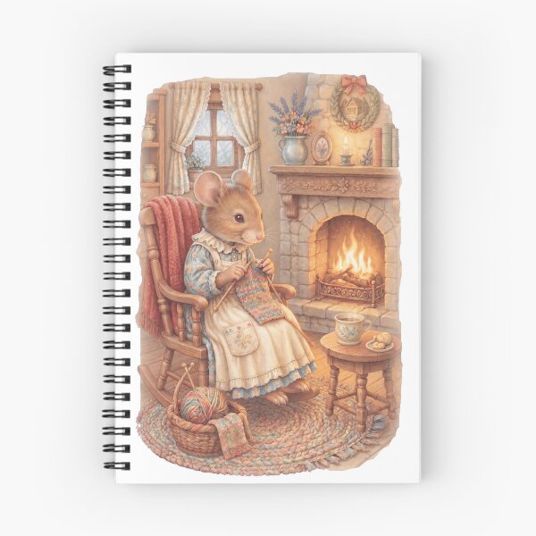 Item preview, Cottagecore Mouse Knitting by the Fire designed and sold by WHConwayDesigns.