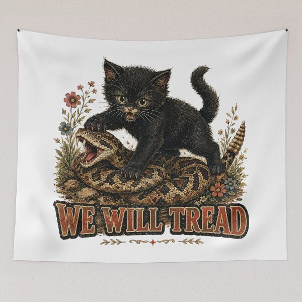 Item preview, We Will Tread Black Kitten Rattlesnake Design designed and sold by VHSmeow.