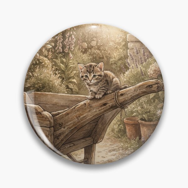 Item preview, Tiny Kitten on a Giant Wooden Wheelbarrow Garden Miniature Illustration designed and sold by DuckOddity.