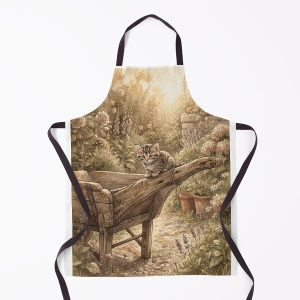 Item preview, Tiny Kitten on a Giant Wooden Wheelbarrow Garden Miniature Illustration designed and sold by DuckOddity.