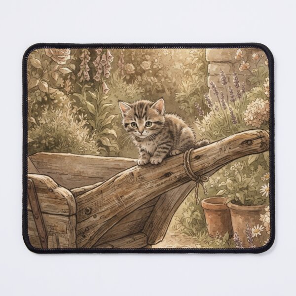Item preview, Tiny Kitten on a Giant Wooden Wheelbarrow Garden Miniature Illustration designed and sold by DuckOddity.