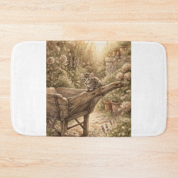 Item preview, Tiny Kitten on a Giant Wooden Wheelbarrow Garden Miniature Illustration designed and sold by DuckOddity.