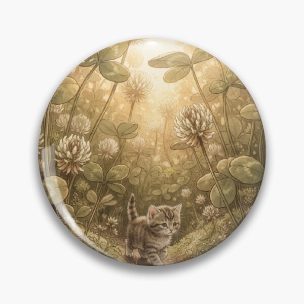 Item preview, Tiny Kitten Walking through Giant Clover Flowers Miniature Illustration designed and sold by DuckOddity.