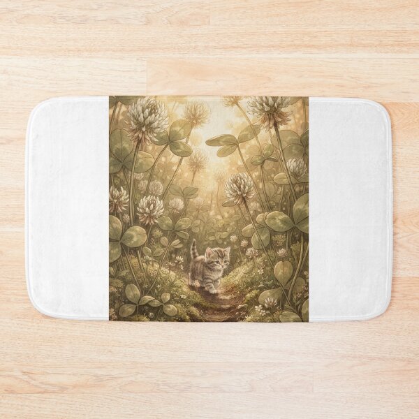 Item preview, Tiny Kitten Walking through Giant Clover Flowers Miniature Illustration designed and sold by DuckOddity.